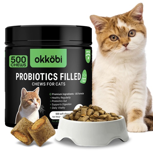 [BRSRGZQKBYAQGH35] Probiotics for Cats Chews 500PCs - Digestive, Gut Health & Diarrhea Support - Probiotic Chews for Feline - Crunchy & Creamy with Cat Probiotics, Enzymes & Natural Ingredients - Salmon