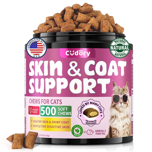 [BRSRE2TQCQCAGE3K] Omega 3 for Cats, Skin & Coat Support, 500 Count Crunchy & Creamy | Omega 3 Fish Oil for Cats, Cat Skin and Coat Supplement with Biotin and Vitamin E, Chicken Flavor Cat Vitamins for All Ages