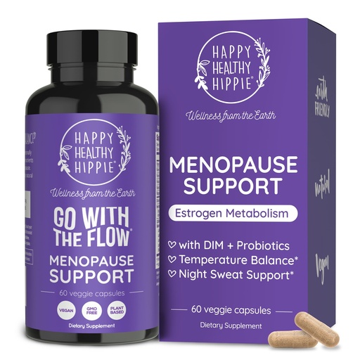 [BRSRAYIOOIMAOGY2] Happy Healthy Hippie Menopause Support for Women, DIM & Probiotics, 60 Ct | Estrogen Supplement for Women - Hot Flashes & Night Sweats - 10 Billion CFU Probiotic with Dong Quai, 30 Servings