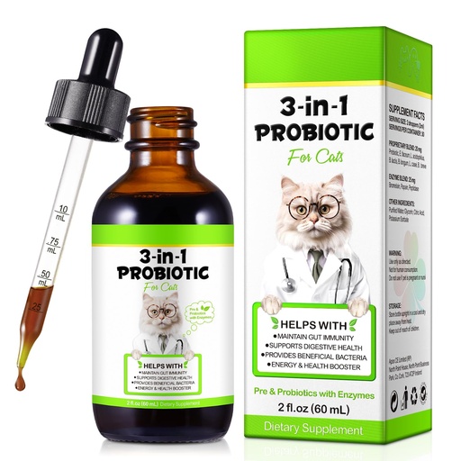 [BRSREFDQCR6AK2A6] Probiotics for Cats, Cat Probiotic with Prebiotic and Enzymes, 3 in 1 Cat Probiotic Drops, Cats Probiotics Supplement Help Digestive Support Gut Health