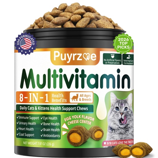 [BRSRE2QECQDQYETJ] Puyrzoe Taurine for Cats, Cat Vitamins Treats, 500 Crunchy Chews | Cat Multivitamin with 14 Vitamins and Minerals, 8-in-1 Support - Immune, Urinary, Heart, Skin & Coat, Eyes, Brain, Bone