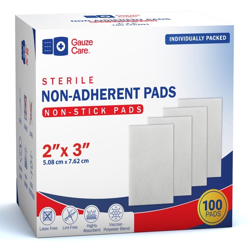 [BRSRGBD5OQCGK23F] Gauze Care 2x3 Inch - Pack 100 Non-Stick Gauze Pads for Wounds, Non-Adherent, Highly Absorbent, Painless Removal, Individually Wrapped for Extra Protection