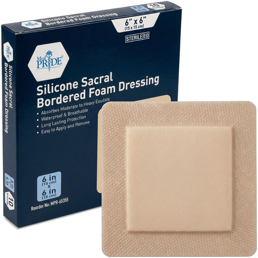 [BRSWGBALDICGCFIU] Medpride Adhesive Silicone Bordered Foam Wound Dressing Pads- 6 inches by 6 inches, 10 Pack-Trauma Bandaging for Ulcers, Post Op Wounds, Injuries- Individually Wrapped-Sterile, Pain-Free Removal