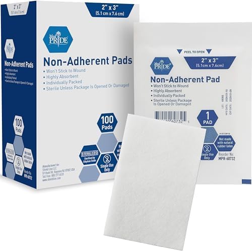 [BRSWKGD7OQGGYHD4] MED PRIDE Sterile Non Stick Pads for Wounds Non-Adherent Highly Absorbent Painless Removal Individually Wrapped (2x3 Inch (Pack of 100))