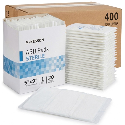 [BRSWGGL2OIPAKEYU] McKesson Sterile Abdominal- ABD Pads 400, Post Op, 5 x 9 in, 400 Pack | Individually Wrapped Wound Dressing, First AId Pads Surgical-Grade, Nonstick-for Heavy Leakage, Nonwoven Cellulose