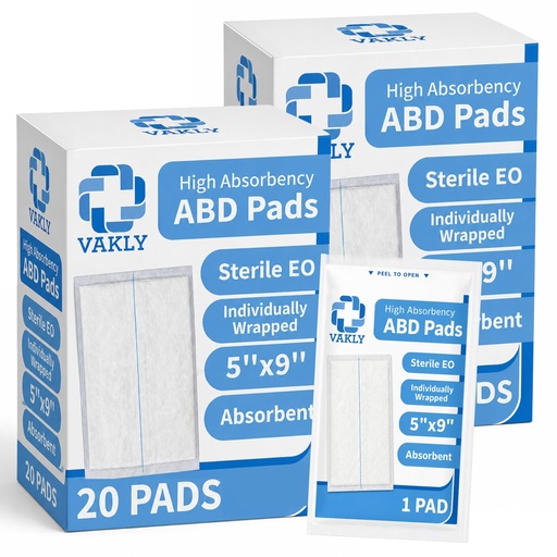 [BRSWYHQFAEAQYCQZ] Vakly ABD Pads 5x9 Sterile – Abdominal Combine Gauze Pads, High Absorbency Non-Adherent Wound Dressing for Heavy Drainage & First Aid, Individually Wrapped