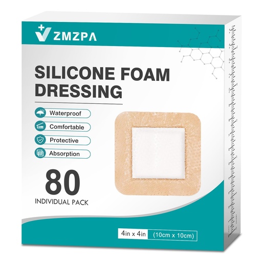 [BRSRYYLRCVYGYFLU] 80Pcs Silicone Foam Dressing 4x4 Gentle Border, Waterproof Silicone Bandages for Wounds Care, Bed Sore Patches, Super Absorbent Wound Dressing, Self Adhesive Pressure Sore Pads