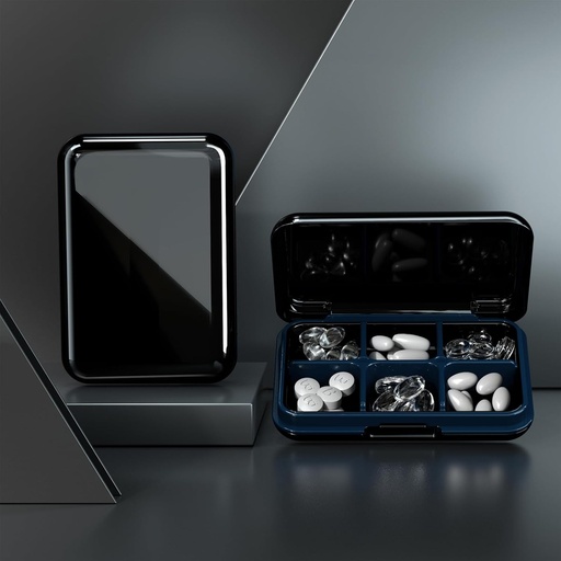 [BRSROYLRC56BO2QU] Pill Box Waterproof Travel Pill Case Portable Daily Pill Container Pill Holder Purse 6 Compartments Pocket Compact Medicine Organizer for Vitamin,Fish Oils,Supplements,Medication (Large Black)