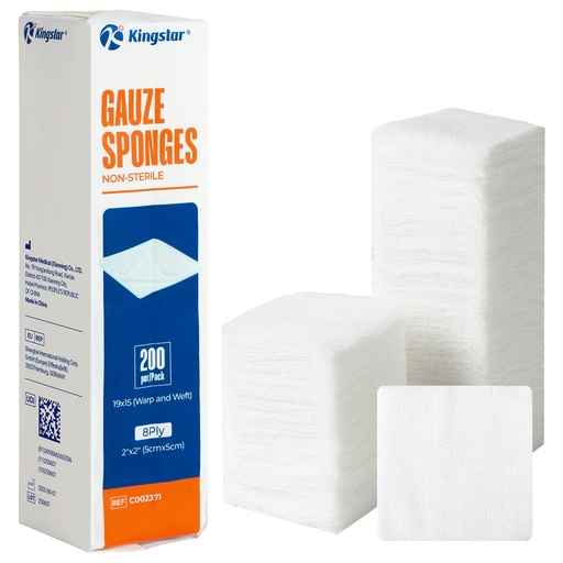 [BRSREEA7C4MBAYDV] Kingstar 200 Count 2x2 Inch Gauze Sponges 8-Ply | Pure Cotton Woven Gauze Pads for First Aid, Wound Care, Skin Cleansing & Equipment Wiping