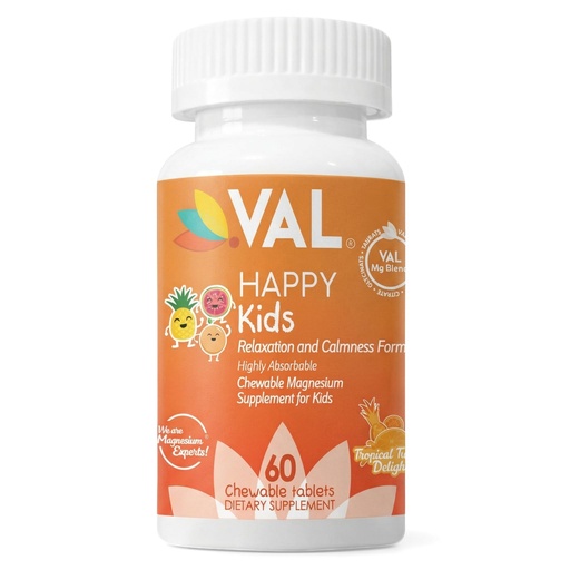 [BRSRAYAZOYMRODIY] VAL Magnesium for Kids | High-Absorption Magnesium for Calm, Relaxation & Focus | Mg Glycinate, Citrate & Taurate | with Vitamin B6, D & C | Sugar-Free, Non-GMO | 60 Chewable Tablets