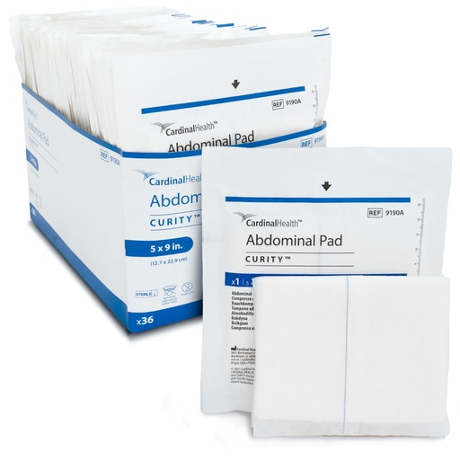 [BRSRGAQ3BAIBQYD2] Covidien 9190A Curity Abdominal Pads with Wet Proof Barrier, Sterile, 5" x 9" (Pack of 36)