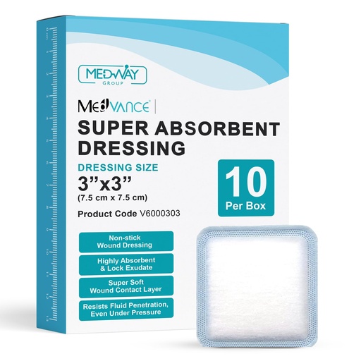 [BRSRO2Q6OUDWKFLP] MedVance Super Absorbent Wound Dressing, Non-Adhesive Pads, 3"x3" Box of 10 | Sterile And Individually Wrapped - Non-Stick Wound Bandages - Super Soft - Highly Absorbent & Lock Exudate - Leakproof