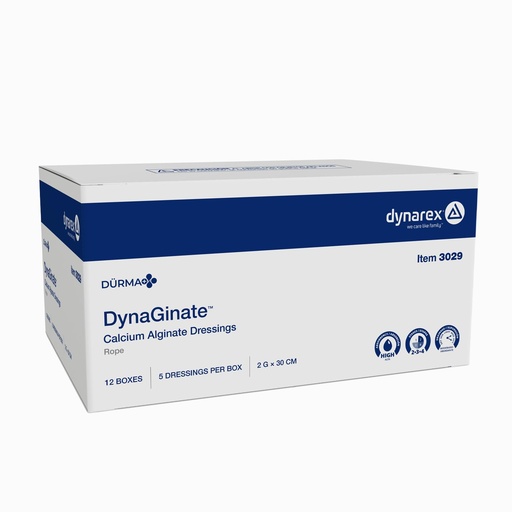 [BRSWIB3YBNYAMG3G] Dynarex DynaGinate Calcium Alginate Wound Dressing - Sterile, Non-Stick Topical Wound Pads - Absorbent Gel Patches for Moderate to High Exuding Cuts - 2g x 30cm, 12 Boxes of 5