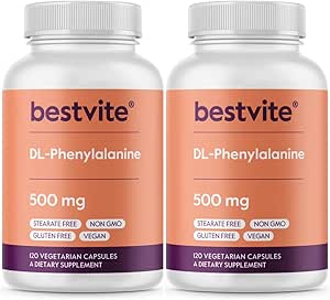 [BRSWGBQKBB7R43TD] BESTVITE DL-Phenylalanine 500mg (240 Vegetarian Capsules) (2-Pack) - No Stearates - No Fillers - Vegan - Gluten Free - Non GMO