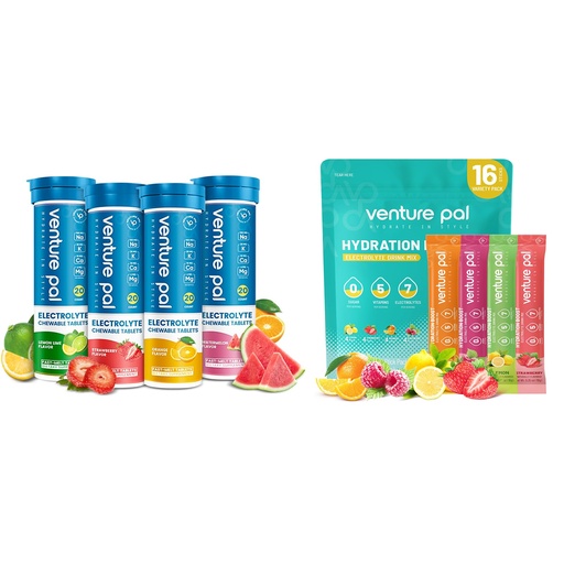 [BRSRAYIROUIQO2TV] Venture Pal Sugar Free Electrolyte Powder Packets & Chewable Fast-Melt Electrolyte Tablets, Sport Electrolyte for Running Hiking Cycling Sports Nutrition