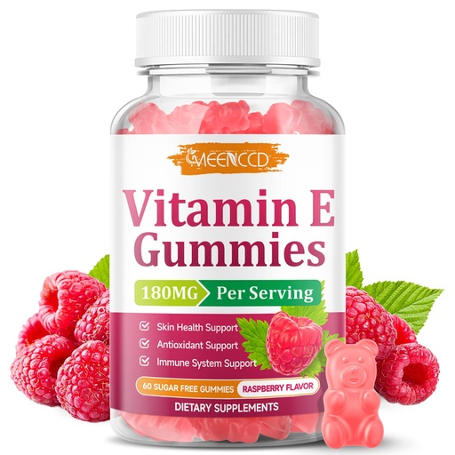 [BRSRGZ33OYNGAADX] Vitamin E Gummies, 180 mg (400 IU) dl-Alpha, Daily Skin Support, 60 Count | Sugar-Free, Vegan, Raspberry Flavor