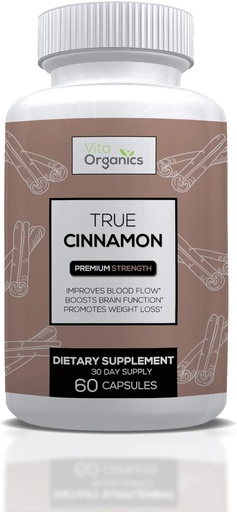 [BRSRMCYKDMFAGC3F] True Cinnamon Supplement, Sri Lanka Organic Ceylon Cinnamon Capsules, True Cinnamon Verum Bark, Sugar-Free - 60 Veggie Capsules