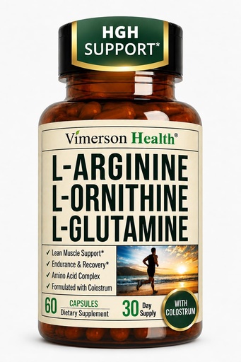 [BRSRYZALBMFGEFLO] Vimerson Health L-Arginine L-Ornithine L-Glutamine with Colostrum – HGH Supplements for Men & Women – Muscle Growth & Recovery Support – 60 Capsules 30-Day Supply