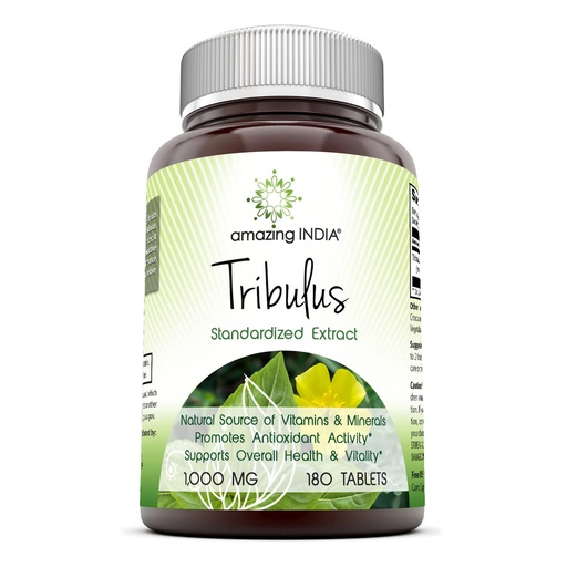 [BRSRM2YHDFYQI3T5] Amazing India Tribulus Extract Dietary Supplement - 1000MG Tablet (Non-GMO) - Standardized to Contain Min. 45% Saponins - Promotes Cardiovascular Health, Immune System (180)