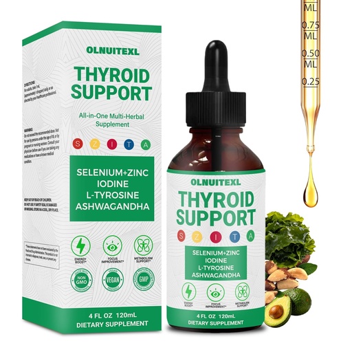 [BRSRYEAEBBYR4EL4] Thyroid Support Liquid Drops for Women & Men, 120 ML | Natural Herbal, Immune Support, Thyroid Balance, Iodine, Selenium, Zinc, Ashwagandha, L-Tyrosine, Sugar-Free, Non-GMO