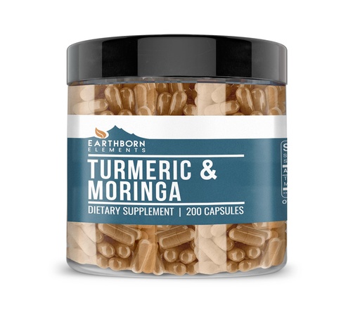 [BRSW2HT4A5YBA33K] Earthborn Elements Turmeric & Moringa 200 Capsules, Pure & Undiluted, No Additives