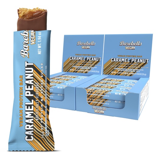 [BRSREYYTAEHQMCTH] Barebells Vegan Protein Bars Peanut Caramel, Plant Based with High Protein - Chocolate Protein Bars - Perfect on The Go Protein Snack & Breakfast Bars 24 Count (Pack of 1)