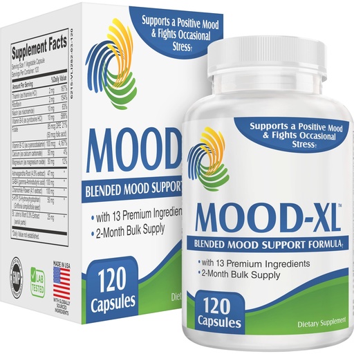 [BRSRACYZAQHRQEL5] 2-Month Mood Support Supplement (Mood-XL) | 13-Ingredient Calm & Balance Formula with 5-HTP, Ashwagandha, GABA & B-Vitamins | Mood Supplements | 60-Day Bulk Supply | 120 Capsules