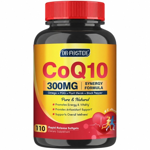 [BRSRYYD4DICRMFL6] DRFOSTER CoQ10 300mg Softgels, Omega 3-6-9 & PQQ & MCTs, 110 Counts | Co q 10 Supplement, Heart and Brain Support, Cellular ATP Energy Production, Powerful-Antioxidant, Coenzyme Q10 Supplement
