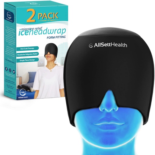 [BRSW2FD4DF6Q2YL2] 2 Pack - Migraine Relief Cap Ice Head Wrap and Hat | Hot/Cold Gel Pack with Face and Eye Mask Compress for Headache Relief - Black 2 Pack