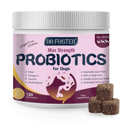 [BRSRABIEAUAREHTD] DRFOSTER Probiotics for Dogs, 6 Billion CFU, Pumpkin, 120 Chews | With Prebiotics, Digestive Enzymes, and Omega 3, Diarrhea Relief, Immune Support, Skin and Coat Care for Dogs
