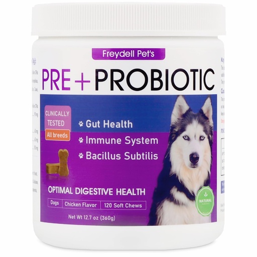 [BRSROZY2B4MBEYI2] Freydell Pets Probiotics for Dogs– Digestive Enzymes, Prebiotics & Fiber Soft Chews – Gut Health, Diarrhea Relief, Yeast Balance, Immune Support, Pumpkin & Papaya – Dog Probiotic Supplement 120 Chews