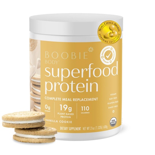 [BRSWY2Q7CUAQ2ADZ] Boobie Body Superfood Protein Pregnancy and Postpartum Meal Replacement Shake, Vanilla Cookie Flavor | 19g Protein | Safe for Lactation & Motherhood | Organic, Vegan, Zero Sugar, 1 Tub (20 Servings)