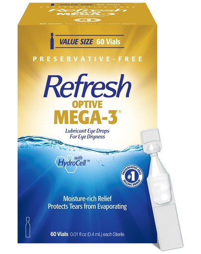 [BRSW2YAOOUMB6F33] REFRESH OPTIVE MEGA-3 Lubricant Eye Drops Preservative-Free Artificial Tears, 0.01 fl oz (0.4 mL), 60 Single-Use Containers