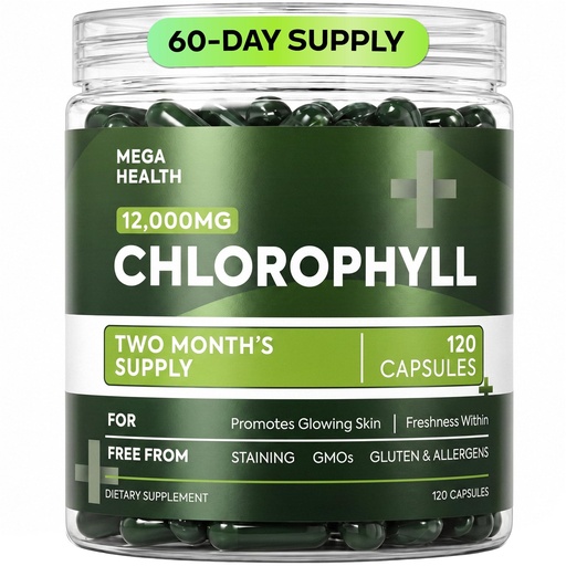 [BRSRGCYPOVYWMCQ6] MEGA HEALTH Chlorophyll Capsules 12,000mg – 120 Vegan Chlorophyll Pills for Women & Men | Supports Glowing Skin, Natural Freshness Within & Digestion | Non-GMO, 2 Month Supply