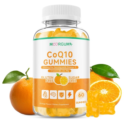 [BRSRYYYYBUFQMG3A] CoQ10 Gummies, 250mg Coenzyme Q10 High Absorption Supplements with Omega-3, Vitamin B3, Zinc, Magnesium, Supports Heart Health, Cellular Energy & Antioxidant, Vegan, Non-GMO, Orange Flavor, 60 Count