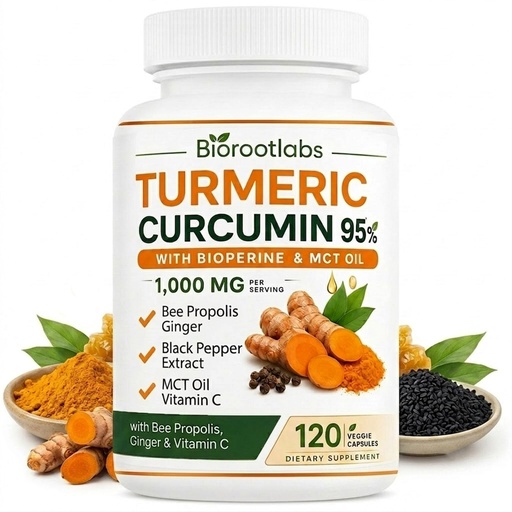 [BRSRYEACAEGRGDQZ] Biorootlabs Turmeric Curcumin Supplement, 120 Capsules | Pure Turmeric Curcumin 95 1000mg with Black Pepper Extract, Antioxidant & Joint Wellness Support