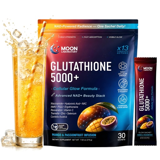 [BRSRAC3YBN7QGH33] Glutathione 5000mg Powder Drink. NAD+ Booster with NMN, PQQ & Ergothioneine – Advanced Antioxidant & Skin Brightening Support – NAC, Niacinamide & Centella Asiatica. Mango & Passionfruit, 30 Sachets