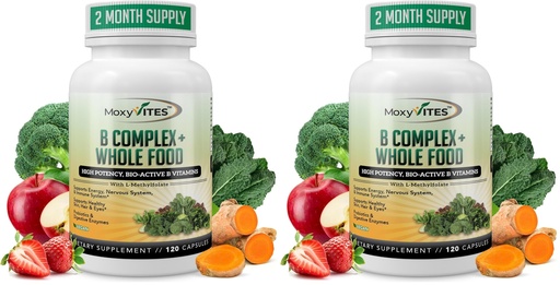 [BRSRY2Y5DMJQOAI6] MoxyVites Vitamin B Complex - B Vitamins Whole Food Supplement, B12 Methylcobalamin, B1, B2, B3, B5, B6, B7, B9 - for Stress, Energy and Immune Support, Vegan, 120 Capsules (Pack of 2)