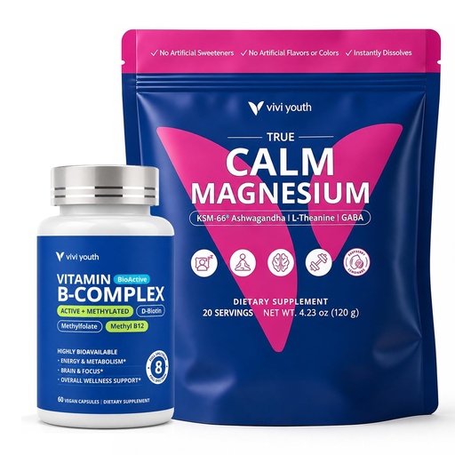 [BRSRY2YRBUHAKH3V] Methylated B Complex for Women + Calm Magnesium Powder, Methyl B12, 5-MTHF & P5P B6, Magnesium Glycinate, KSM-66, L-Theanine & GABA, Energy, Focus & Night Relaxation