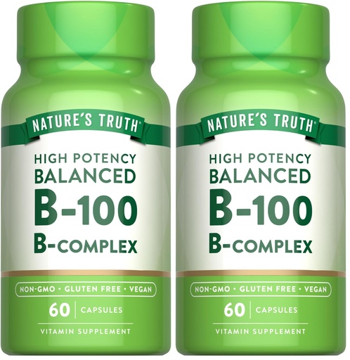 [BRSRY2QLBYNA43DD] Nature's Truth Vitamin B Complex for Women and Men | 60 Capsules | High Potency B-100 | Vegan, Non-GMO & Gluten Free Supplement (Pack of 2)