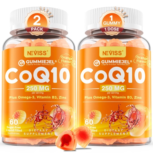 [BRSROZAFBEOWKC37] Sugar-Free CoQ10-250mg Filled Gummies Plus Omega-3, Zinc & B3, 2-Pack | 5x Absorption, Coenzyme Q10 Supplements for Hear-t Health, Cellular Energy & Antioxidant Support, 250mg CoQ10 per Gummy