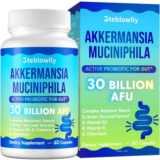 [BRSROAIQC4FAYCQU] Akkermansia Probiotic, Live Strain Probiotics for Women & Men, Akkermansia Muciniphila for Gut Health, Digestive, Metabolic*, Immune, with Chromium, Green Tea Leaf, 60 Probiotic Capsule