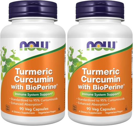 [BRSRGGQKCAHAY3TB] Now Supplements,Turmeric Curcumin with BioPerine,Immune System Support,Standardized to 95% Curcuminoids,Enhanced Absorption*,90 Veg Capsules,(Pack of 2)