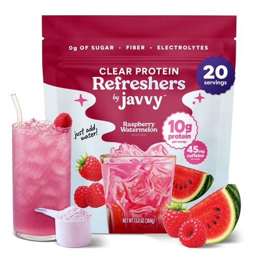 [BRSRYZQ3BUHGMDTU] Javvy Clear Protein Powder with Clear Whey Protein, Raspberry Watermelon | 10g Whey Protein & Collagen Peptides, Electrolyte Powder, Natural Flavors, 0g Sugar, 3g Fiber, 45mg Caffeine