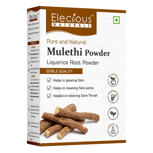 [BRSW2GDYA4FQ2FI3] Elecious Mulethi Powder for Face, Hair, Eating, Yashtimadhu Powder, Liquorice (Licorice) Powder for Skin Edible Hair and Skin Care Natural, Preservative-Free 200gm