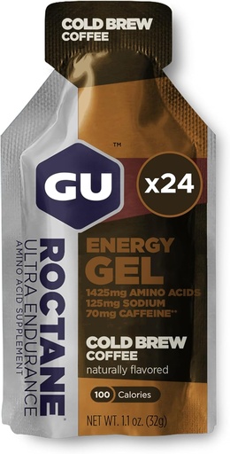 [BRSWGBAQBYIAOHIV] GU Energy Roctane Ultra Endurance Energy Gel, Vegan, Gluten-Free, Kosher und Dairy-Free On-The-Go Sports Nutrition for Running, Biking, Wandern oder Skifahren, Kalt Brew 2X Koffein (24 Pakete)