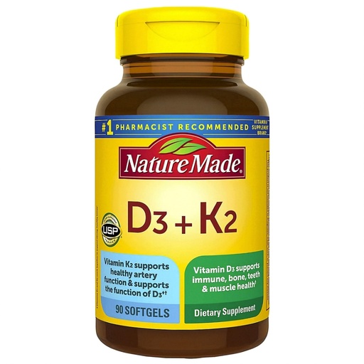 [BRSRY2T3A4BAI3D6] Nature Made Vitamin D3 K2 Supplement, 90 Softgels | Vitamin D 5000 IU (125 mcg) for Immune, Bone, Teeth and Muscle Health Support, 90 Day Supply