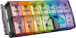 [BRSWYFLRA4DQYGTG] Weekly Pill Organizer 2 Times a Day Large 7 Day Easy Fill 2020 Latest Version NuLeaf AM PM Pill Box Large Daily Pill Cases Medicine Box - Rainbow Black (Patent Registered)