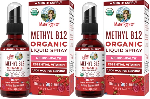 [BRSRY233BABAMGQU] MARYRUTH'S Organic Methyl B12 Spray | 1,500 mcg B12 Per Serving | Methylcobalamin | Energy Metabolism | Cognitive Function | Neuro Health | Vegan | Gluten Free | Sugar Free | 1 Fl Oz (Pack of 2)