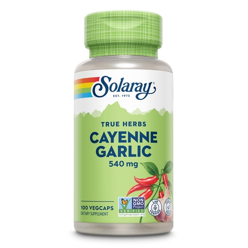 [BRSWIYT3OMAQYAI5] SOLARAY Cayenne Garlic 540 mg - Cayenne Pepper and Garlic Supplements with Capsaicin - Supplying 40,000 Heat Units - Non-GMO Project Verified, Vegan, 60-Day Guarantee - 100 Servings, 100 VegCaps